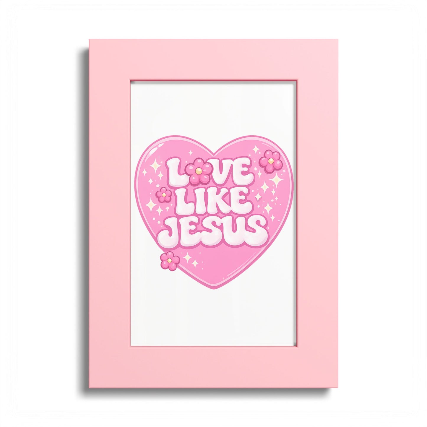 Love Like Jesus Heart Poster — Pink Religious Wall Art