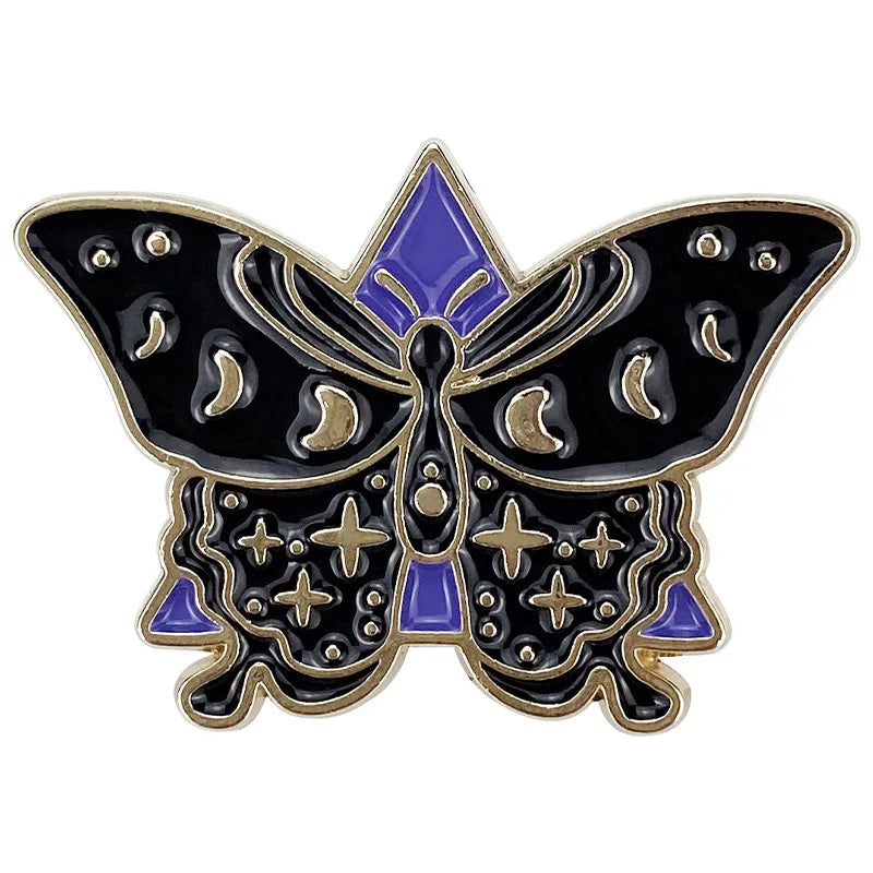 Celestial luna moth enamel pin with moon and gold details