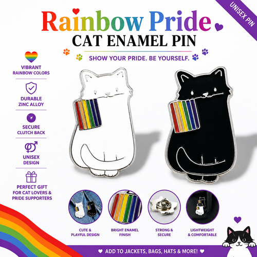 Rainbow Pride Cat Enamel Pin LGBTQ+ Flag Cat Brooch