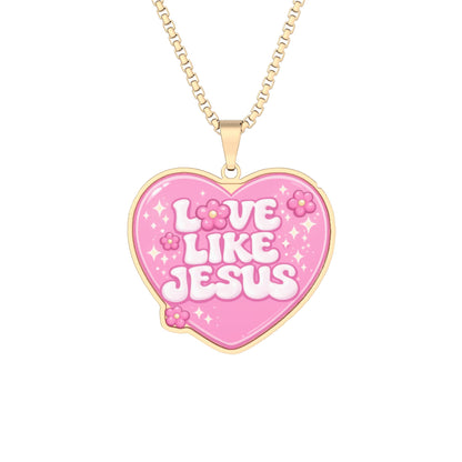 Heart-Shaped 'Love Like Jesus' Photo Pendant Necklace