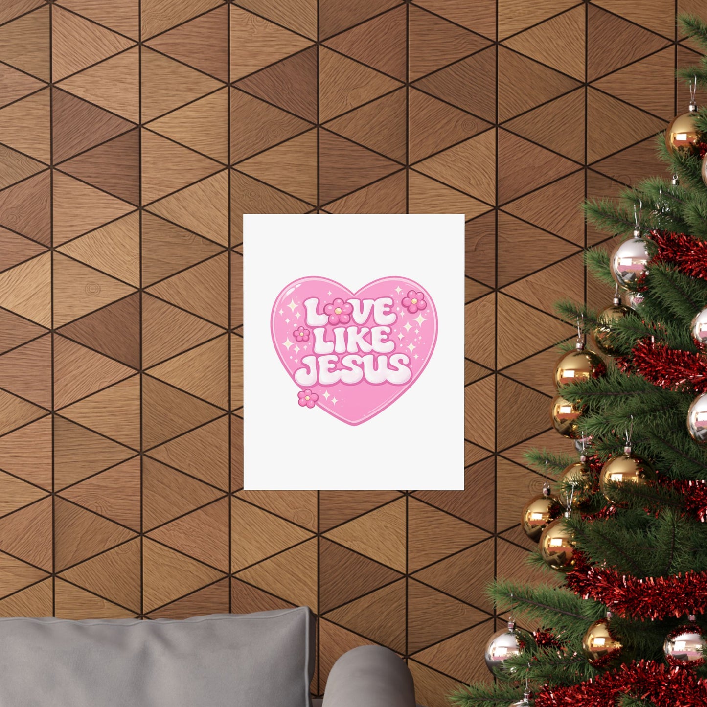 Love Like Jesus Pink Heart Poster — Christian Faith Wall Art