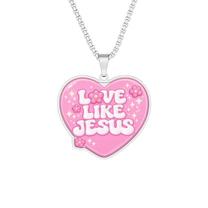 Heart-Shaped 'Love Like Jesus' Photo Pendant Necklace