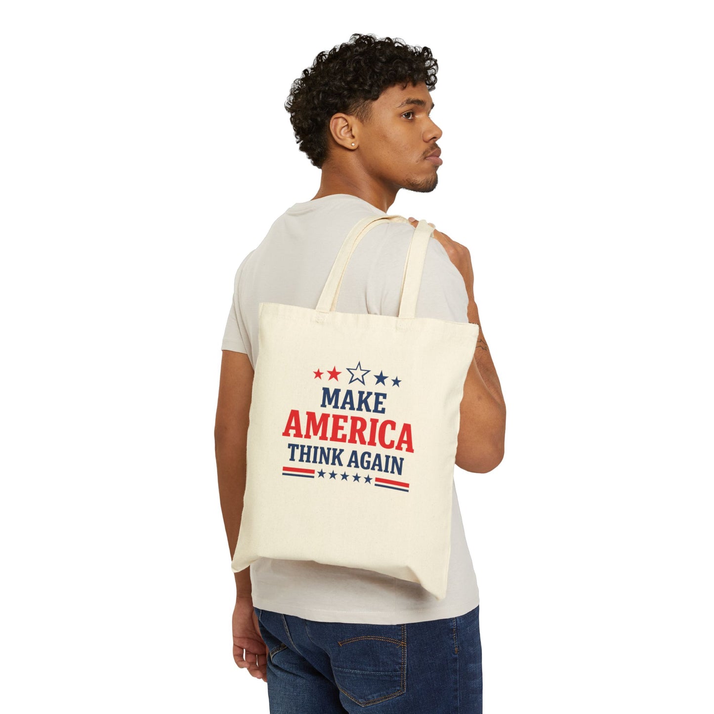 Make America Think Again 100% Cotton Tote Bag – Anti Trump Reusable Grocery Bag, Liberal Political Canvas Tote, Progressive Protest Gift