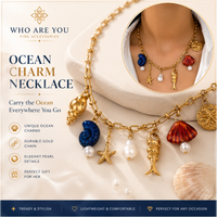 Ocean Charm Pendant Necklace for Women – Gold Starfish, Seashell & Pearl Beach Necklace, Coastal Summer Statement Jewelry