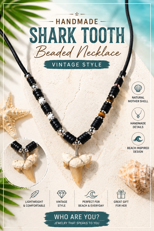 Handmade Vintage Style Shark Tooth Shell Pendant Surfer Beach Necklace