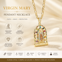Virgin Mary Pendant Necklace for Women Gold Color Copper Chain with Multicolor CZ Religious Pendant Faith Christian Church Gift