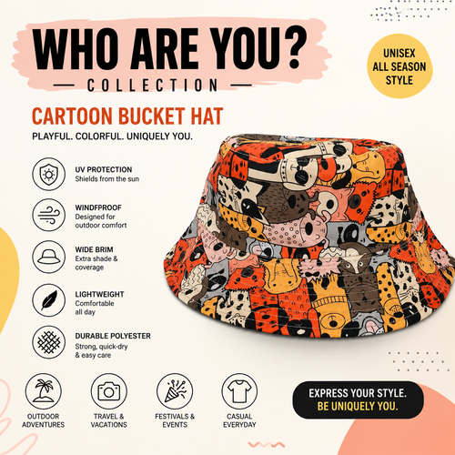 Playful Cartoon Eye Bucket Hat Wide-Brim Unisex UV ProtectionSun Hat