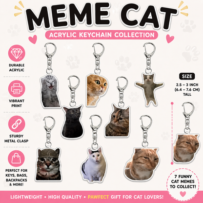 Funny Meme Cat Acrylic Keychain Collection Viral Huh Cat Dissociating Cat War Cat Kitten Dancing Side Eye Cat