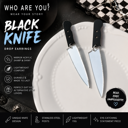 Black Knife Drop Earrings – Mirror Acrylic Gothic Statement Earrings | WHO ARE YOU?