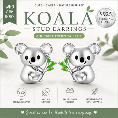 S925 Sterling Silver Koala Stud Earrings Cute Animal Earrings for Women