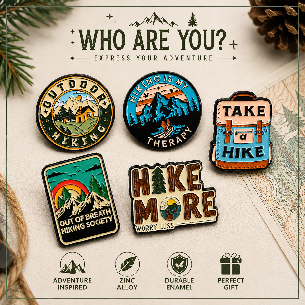 Adventure Hiking Enamel Pin Mountain Backpack Nature Brooch for Jackets, Hats & Backpacks