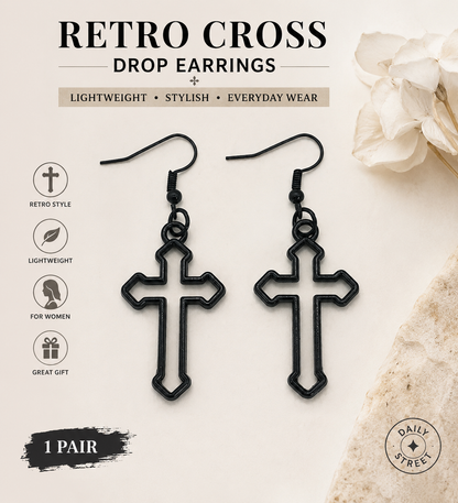Black Retro Cross Drop Earrings for Women Gothic Metal Dangle Earrings Everyday Statement Jewelry