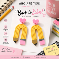 Cute Pencil Drop Earrings – Soft Clay Back to School Teacher Earrings with Pink Heart Studs