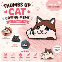 Thumbs Up Cat Crying Meme Enamel Pin – Cute Funny Cat Brooch for Backpacks, Jackets & Bags