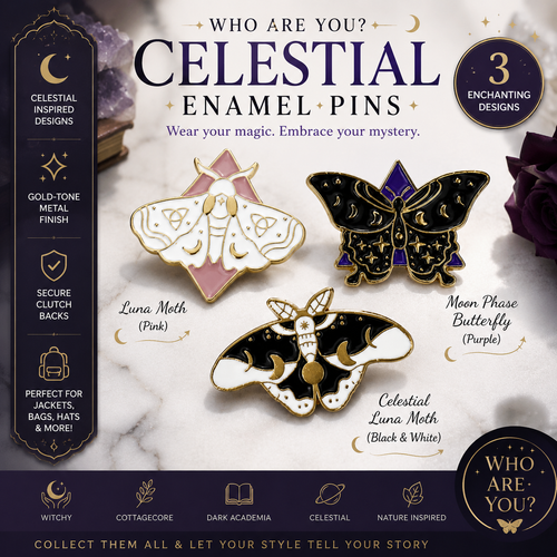 Celestial luna moth enamel pin with moon and gold details
