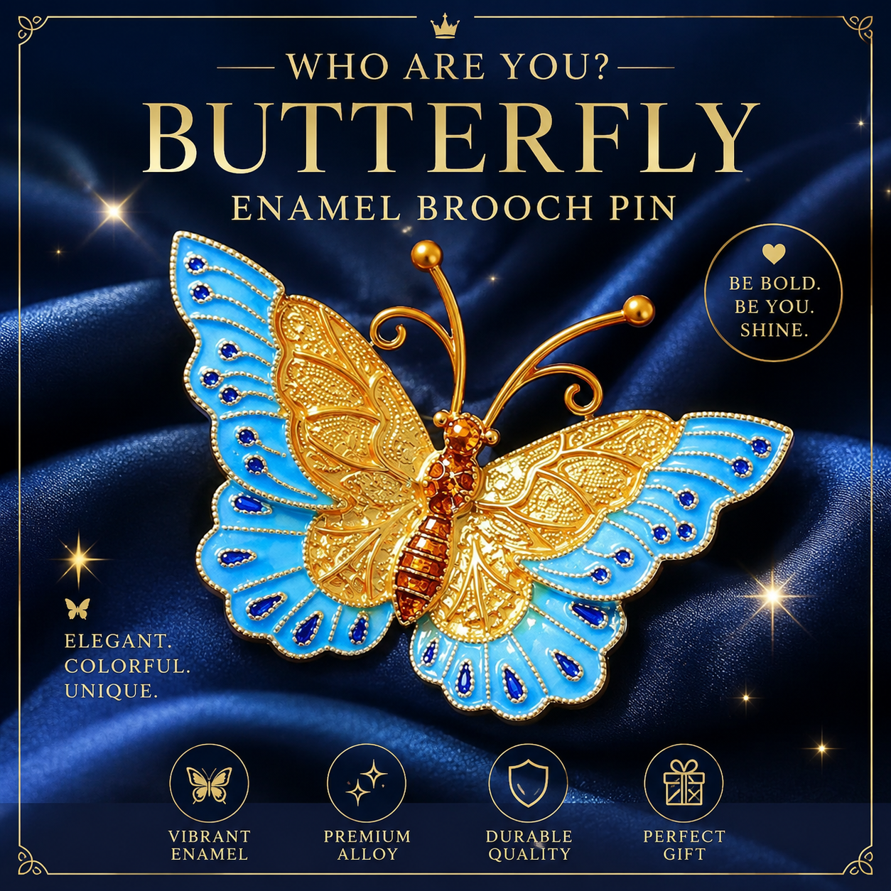 Azure Butterfly Enamel Brooch Pin Gold Tone Butterfly Brooch Lapel Pin