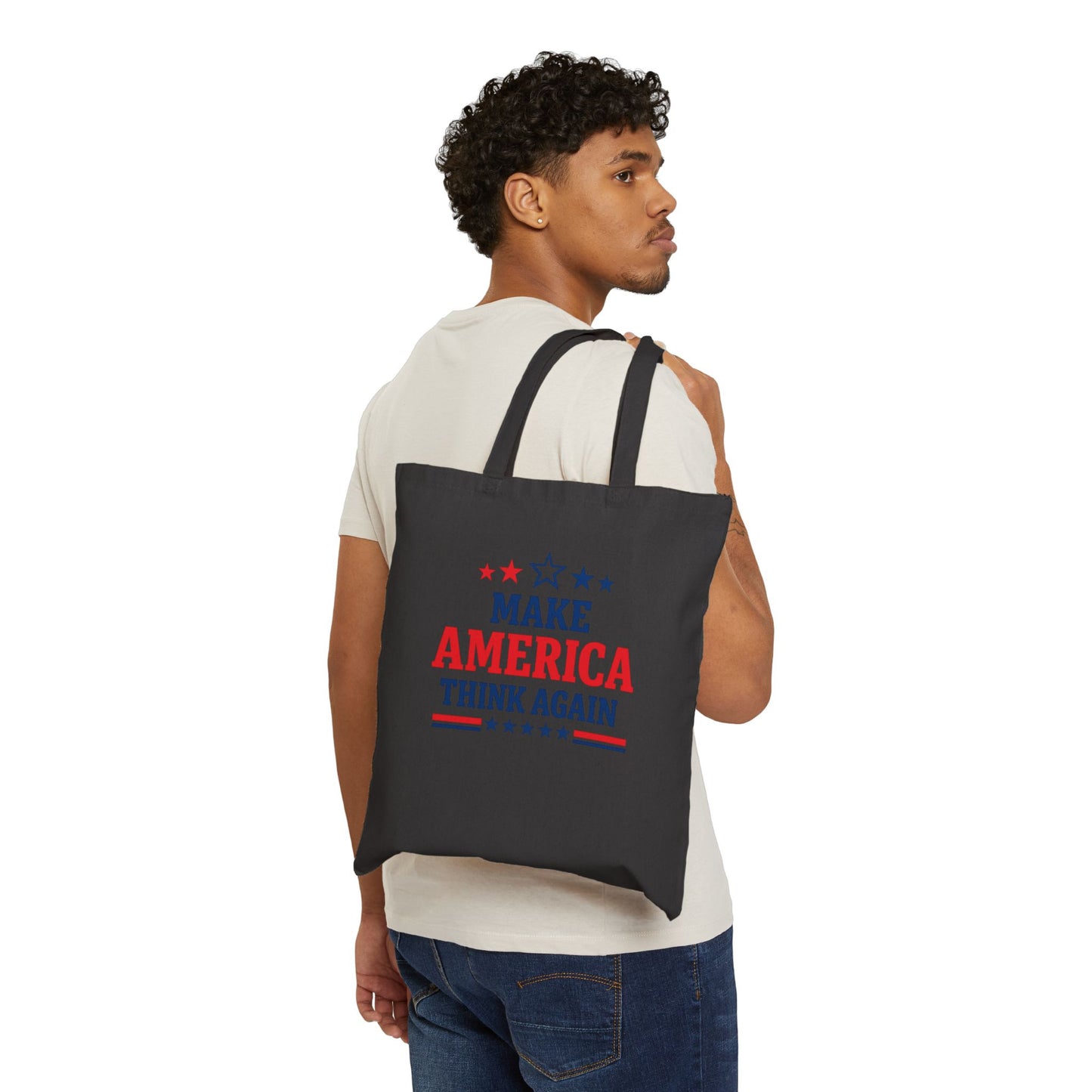 Make America Think Again 100% Cotton Tote Bag – Anti Trump Reusable Grocery Bag, Liberal Political Canvas Tote, Progressive Protest Gift