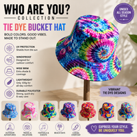 Colorful Tie-Dye Bucket Hat Unisex Wide-Brim Festival Sun Hat