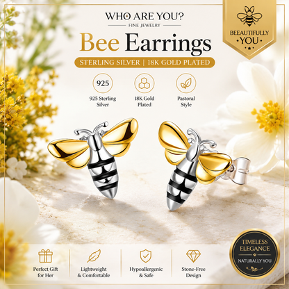 Bee Stud Earrings in 925 Sterling Silver with 18K Gold PlatingNature Inspired Women's Earrings