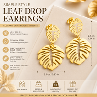 Simple Gold Leaf Drop Earrings for Women | Titanium Steel Electroplated Retro Dangle Earrings