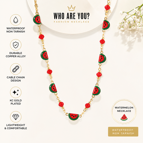 Watermelon Charm Necklace – Waterproof Non Tarnish KC Gold Plated Cable Chain