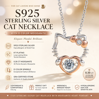 S925 Sterling Silver Cat Necklace With Moissanite KT Plating Electric Shocking Heart 30 Points Dynamic D Color Moissanite Stone