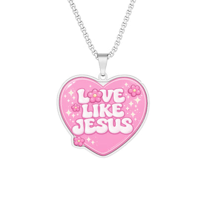 Heart-Shaped 'Love Like Jesus' Photo Pendant Necklace