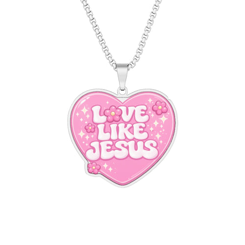 Heart-Shaped 'Love Like Jesus' Photo Pendant Necklace