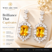 Luxury Rhodium Plated Yellow Zircon Drop Earrings for Women – 925 Sterling Silver Posts, Glam Square Crystal Statement Earrings