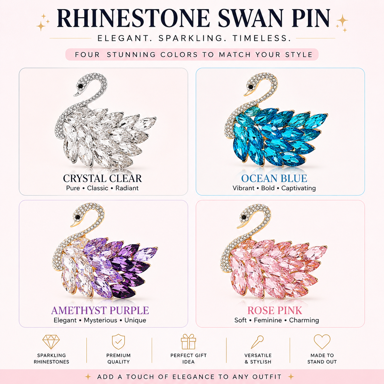 Elegant Streetwear Pin Swan Alloy Rhinestones Women's Brooches