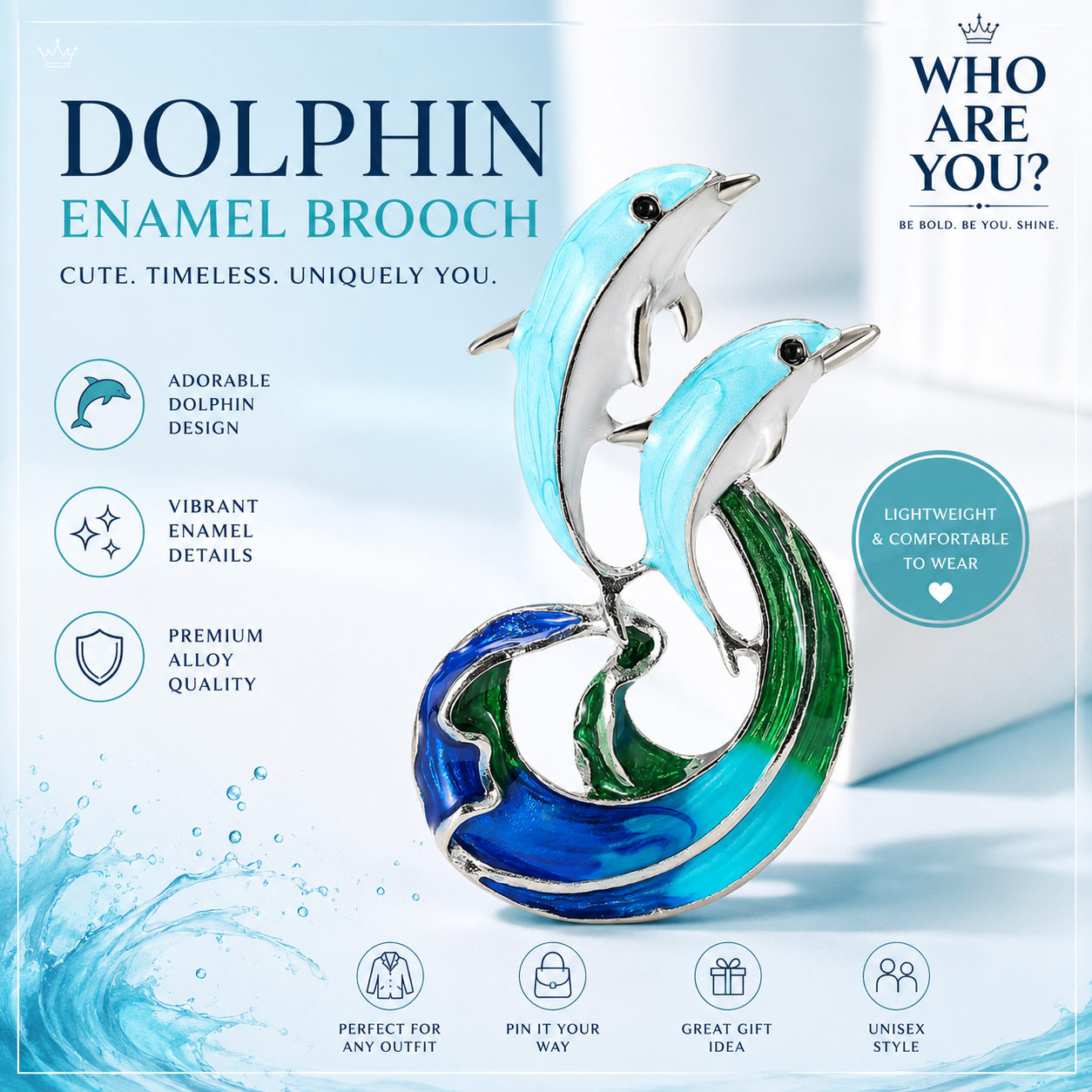 Ocean Dolphin Enamel Brooch Pin