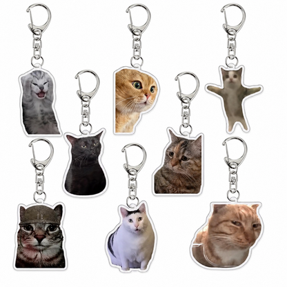 Funny Meme Cat Acrylic Keychain Collection Viral Huh Cat Dissociating Cat War Cat Kitten Dancing Side Eye Cat