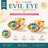 s925 Evil Eye Stud Earrings | 14K Gold Plated 925 Sterling Silver Zircon Earrings