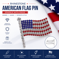 Rhinestone American Flag Pin Brooch – Patriotic Crystal USA Flag Lapel Pin for Women & Men