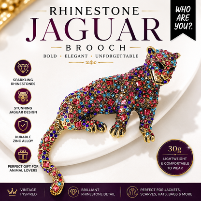 Vintage Rhinestone Jaguar Brooch Pin | Colorful Crystal Big Cat Lapel Pin