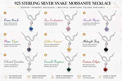 925 Sterling Silver Snake Moissanite Necklace – Blue Gem Serpent Pendant