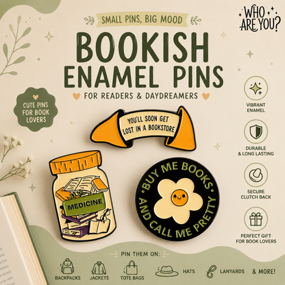 Bookworm enamel pin collection for readers and book lovers