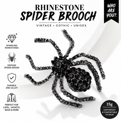 Vintage Rhinestone Spider Brooch Pin – Gothic Crystal Halloween Lapel Pin