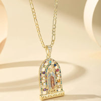 Colorful Micro-Set Zirconia Religious Mary Pendant Necklace Fashionable Luxury Design For Men And Women E-commerce Exclusive