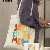Square Oxford Cloth Shoulder Bag with Christian Theme Print, Stylish and Durable Design